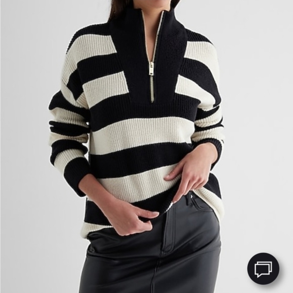 Express Black and Cream Striped Turtleneck Sweater